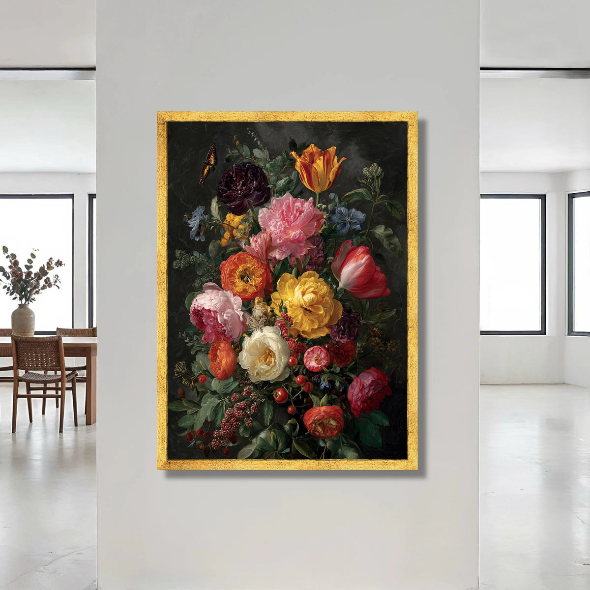 Vibrant Floral Bouquet Canvas, Peony Tulip Wall Art, Colorful Garden Flowers Canvas, Nature Botanical Decoration, Ready to Canvas Print Art
