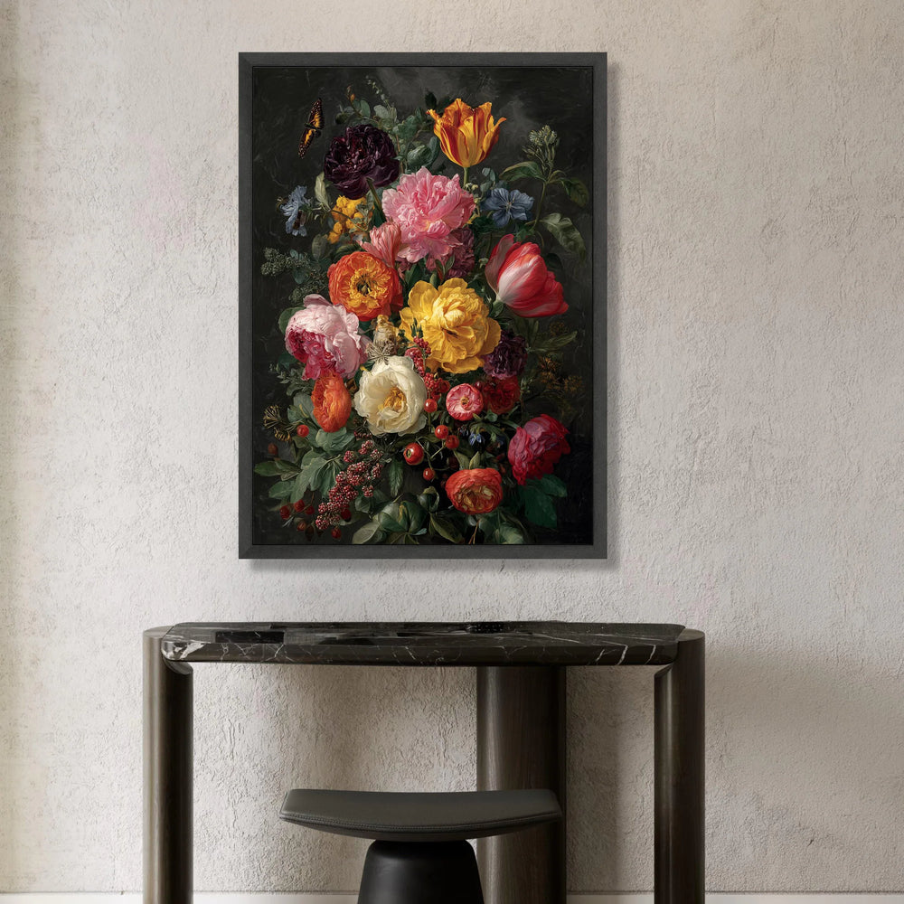 Vibrant Floral Bouquet Canvas, Peony Tulip Wall Art, Colorful Garden Flowers Canvas, Nature Botanical Decoration, Ready to Canvas Print Art
