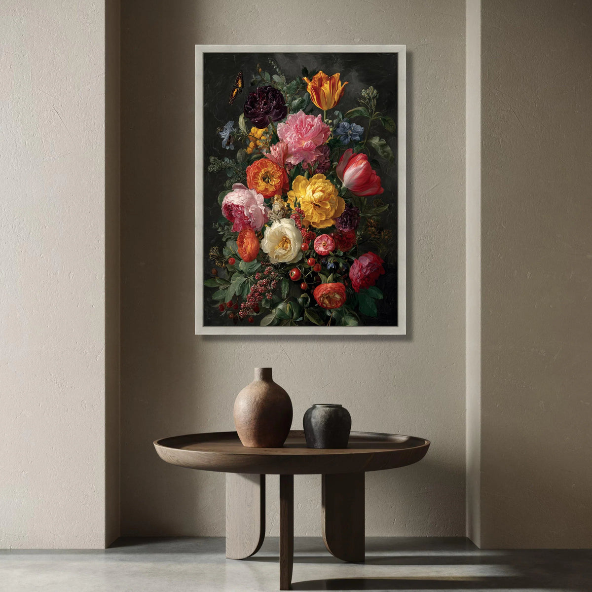 Vibrant Floral Bouquet Canvas, Peony Tulip Wall Art, Colorful Garden Flowers Canvas, Nature Botanical Decoration, Ready to Canvas Print Art