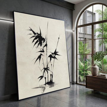 Minimalist Bamboo Stalks Canvas, Asian Ink Brush Art, Black and White Wall Decor, Zen Botanical Canvas, Modern Nature Canvas Print Art