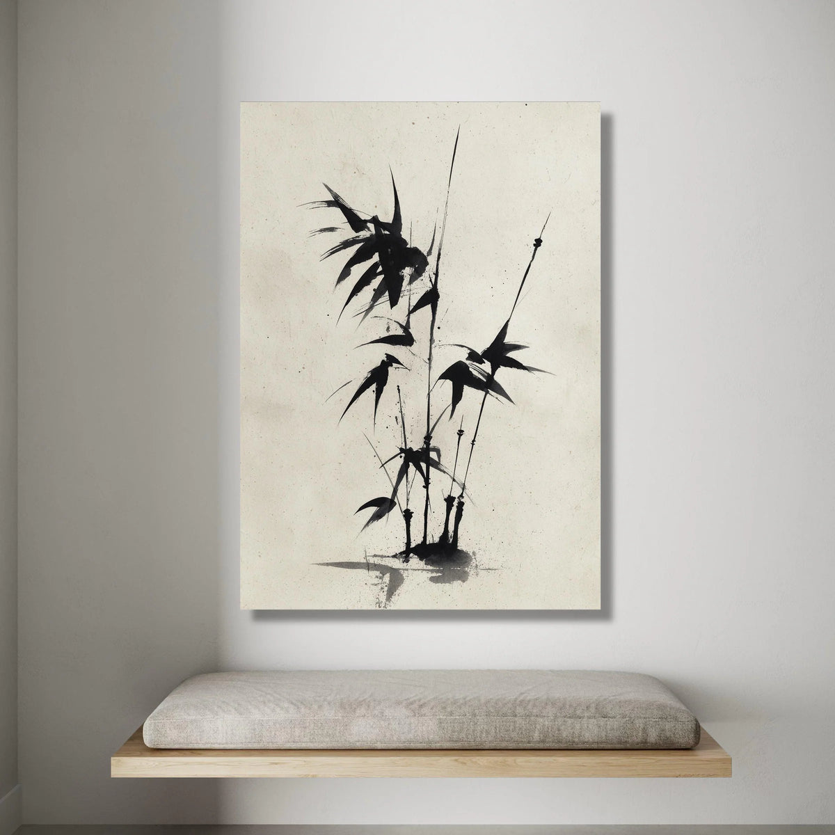 Minimalist Bamboo Stalks Canvas, Asian Ink Brush Art, Black and White Wall Decor, Zen Botanical Canvas, Modern Nature Canvas Print Art