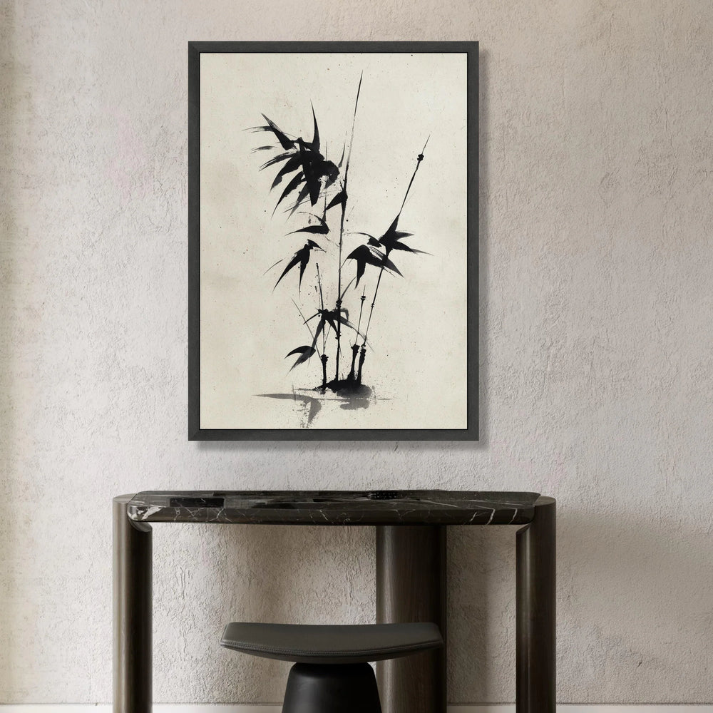Minimalist Bamboo Stalks Canvas, Asian Ink Brush Art, Black and White Wall Decor, Zen Botanical Canvas, Modern Nature Canvas Print Art