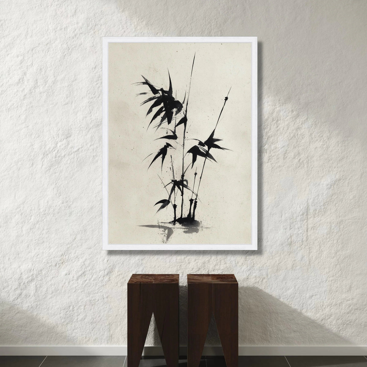 Minimalist Bamboo Stalks Canvas, Asian Ink Brush Art, Black and White Wall Decor, Zen Botanical Canvas, Modern Nature Canvas Print Art