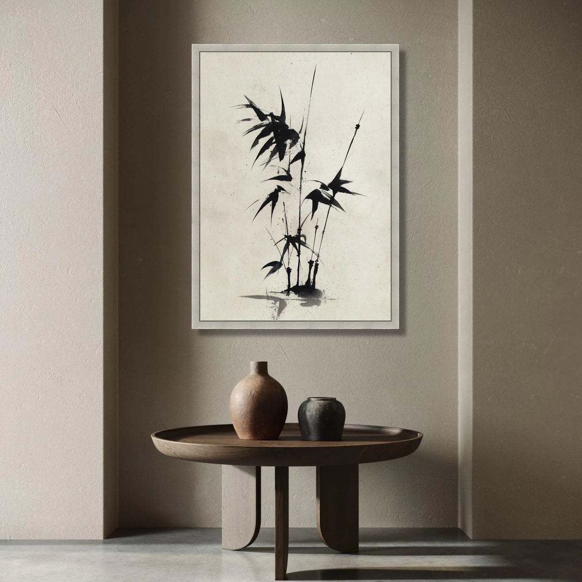 Minimalist Bamboo Stalks Canvas, Asian Ink Brush Art, Black and White Wall Decor, Zen Botanical Canvas, Modern Nature Canvas Print Art