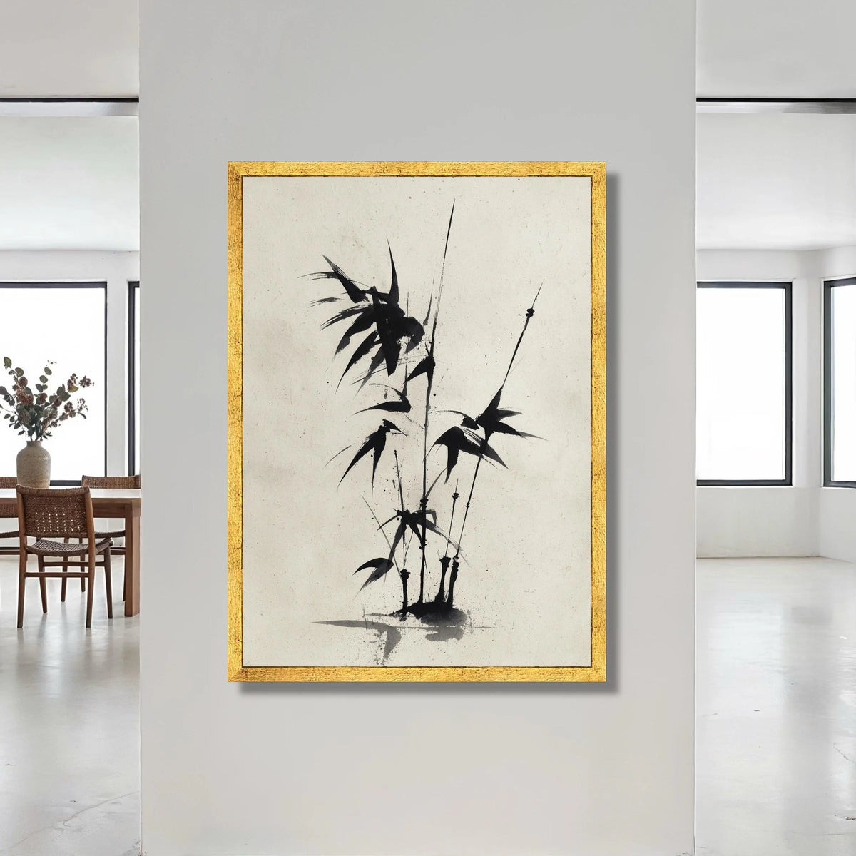 Minimalist Bamboo Stalks Canvas, Asian Ink Brush Art, Black and White Wall Decor, Zen Botanical Canvas, Modern Nature Canvas Print Art