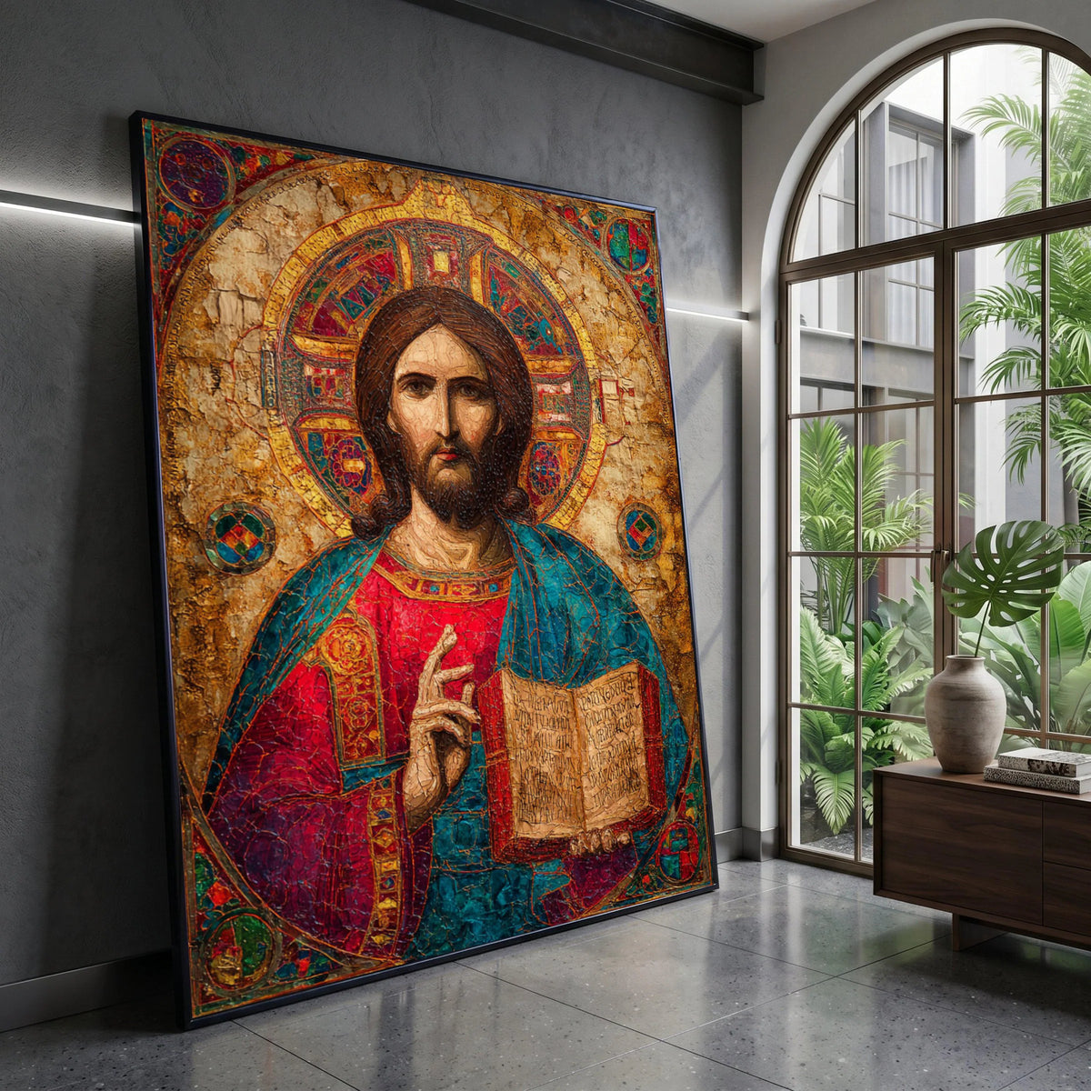 Religious Icon Canvas Wall Art, Jesus Christ Portrait, Byzantine Style Canvas, Spiritual Home Decoration, Sacred Art, Ready Canvas Print Art
