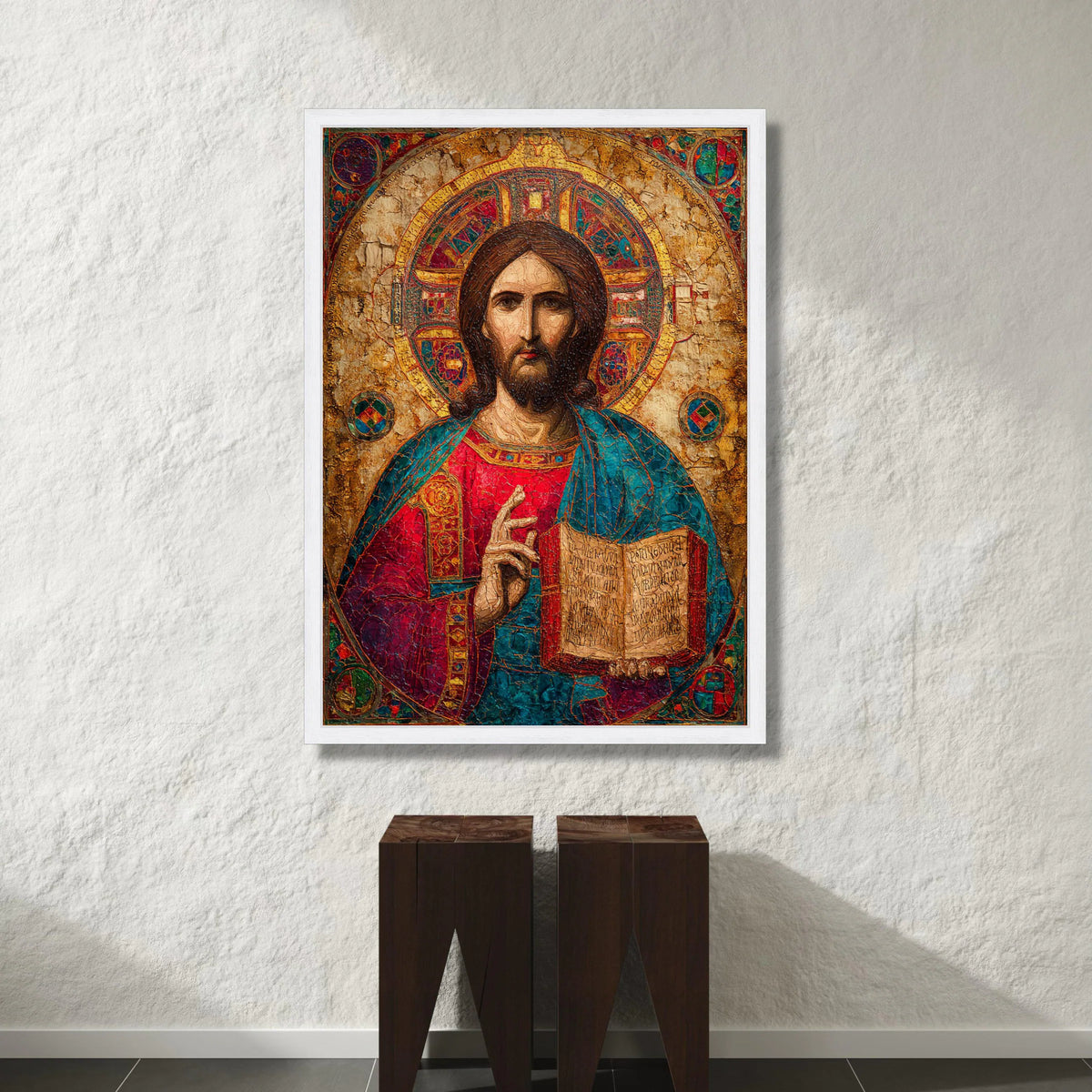 Religious Icon Canvas Wall Art, Jesus Christ Portrait, Byzantine Style Canvas, Spiritual Home Decoration, Sacred Art, Ready Canvas Print Art
