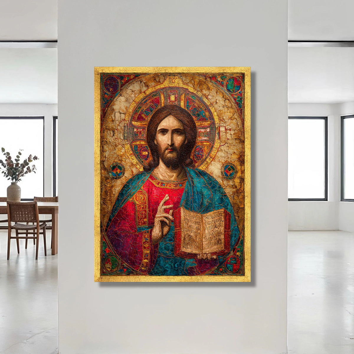 Religious Icon Canvas Wall Art, Jesus Christ Portrait, Byzantine Style Canvas, Spiritual Home Decoration, Sacred Art, Ready Canvas Print Art