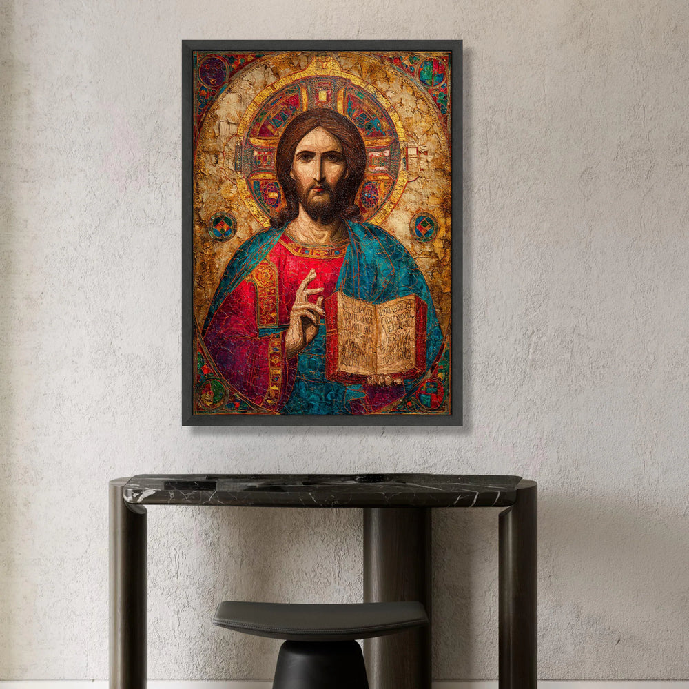Religious Icon Canvas Wall Art, Jesus Christ Portrait, Byzantine Style Canvas, Spiritual Home Decoration, Sacred Art, Ready Canvas Print Art