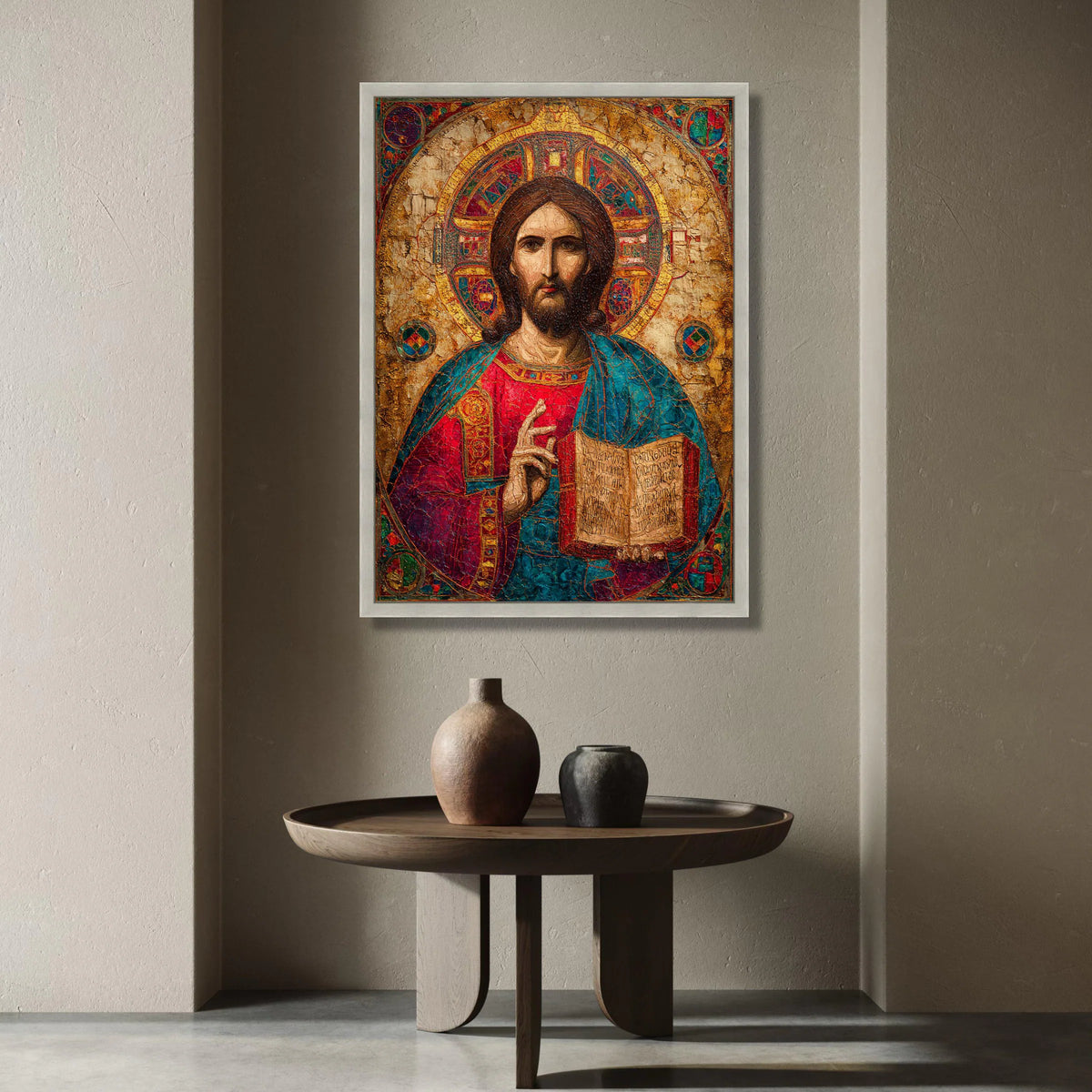 Religious Icon Canvas Wall Art, Jesus Christ Portrait, Byzantine Style Canvas, Spiritual Home Decoration, Sacred Art, Ready Canvas Print Art