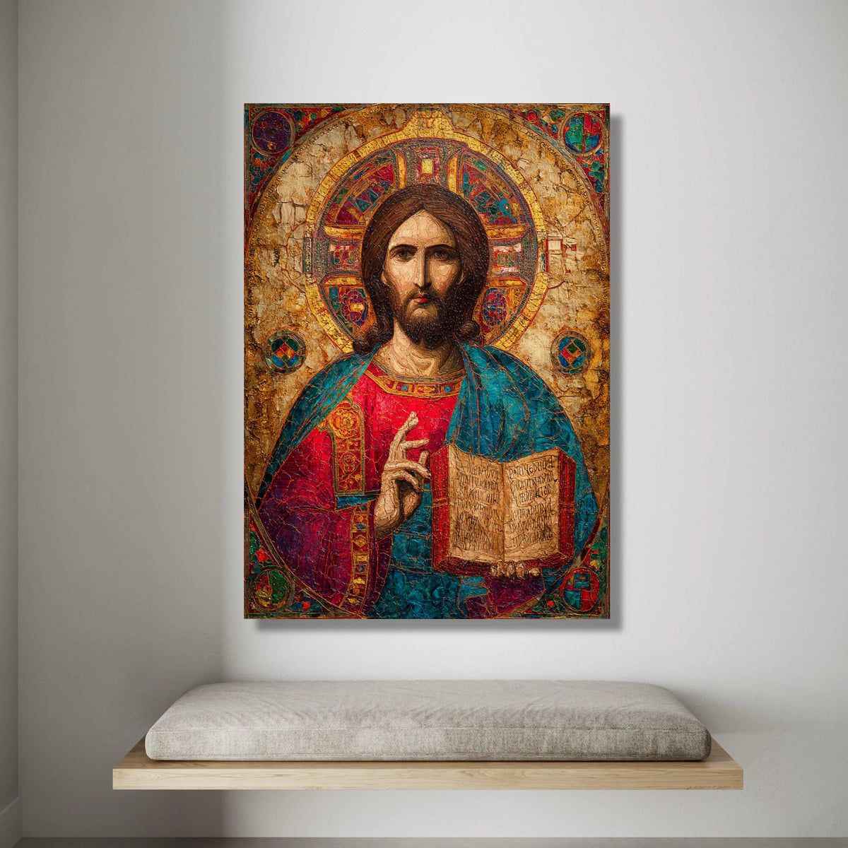 Religious Icon Canvas Wall Art, Jesus Christ Portrait, Byzantine Style Canvas, Spiritual Home Decoration, Sacred Art, Ready Canvas Print Art