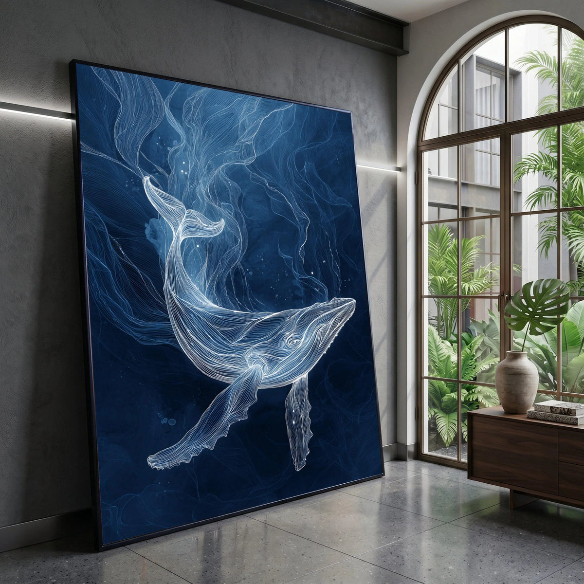Ethereal White Whale Canvas, Ocean Life Wall Art, Marine Animal Illustration, Deep Sea Canvas, Nautical Home Decoration Canvas Print Art