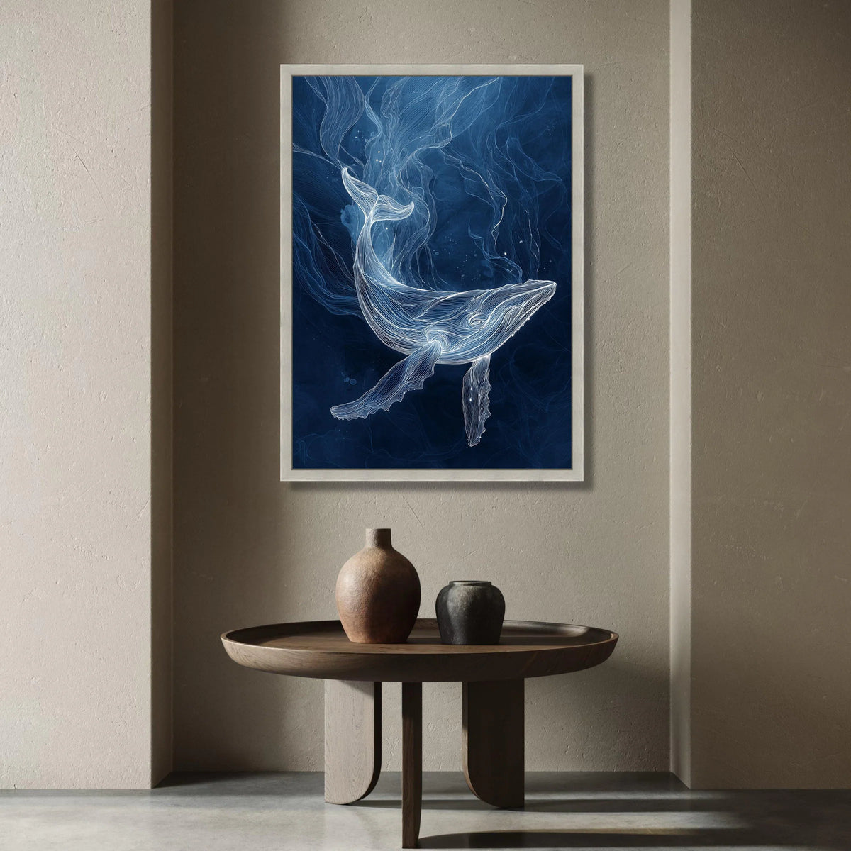 Ethereal White Whale Canvas, Ocean Life Wall Art, Marine Animal Illustration, Deep Sea Canvas, Nautical Home Decoration Canvas Print Art