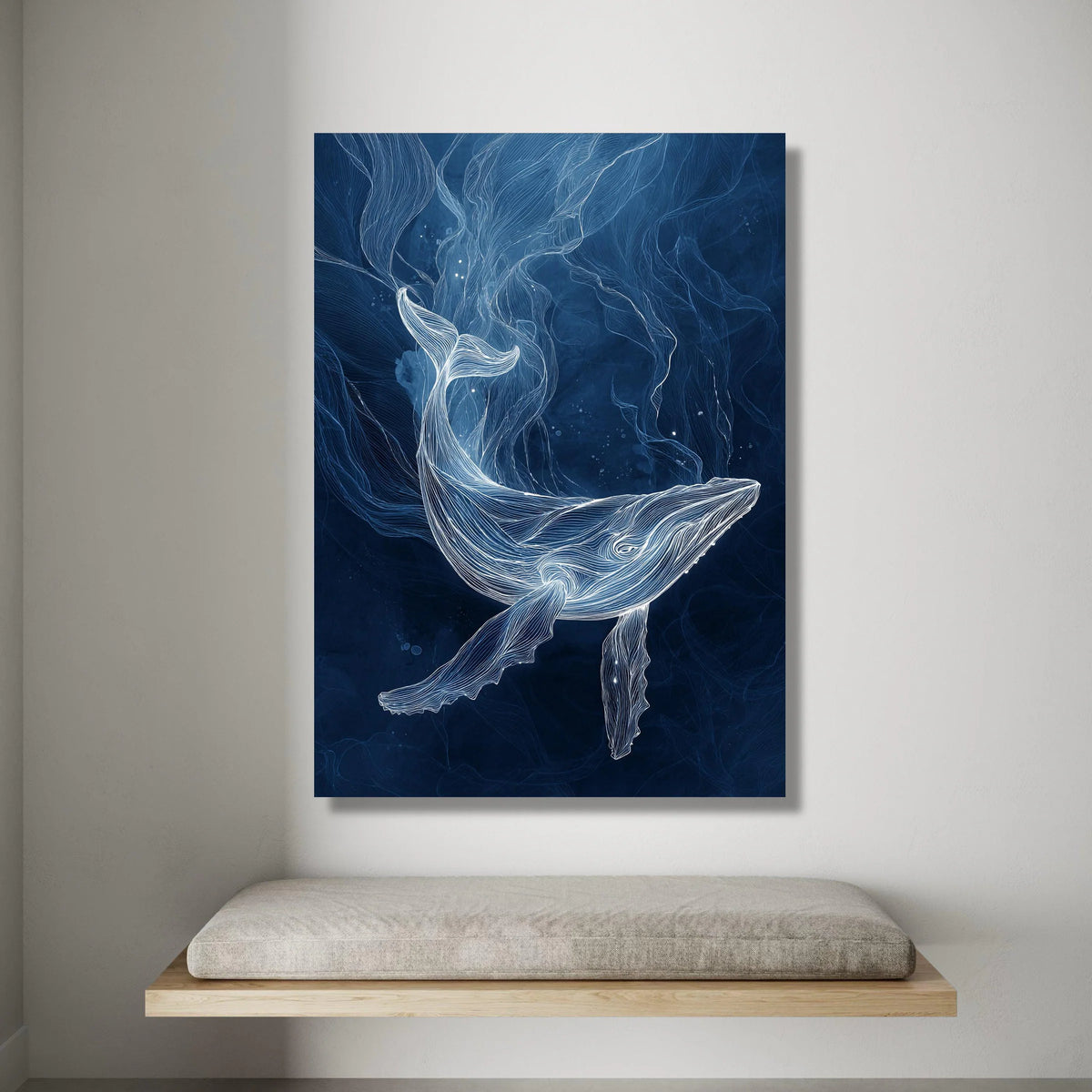 Ethereal White Whale Canvas, Ocean Life Wall Art, Marine Animal Illustration, Deep Sea Canvas, Nautical Home Decoration Canvas Print Art
