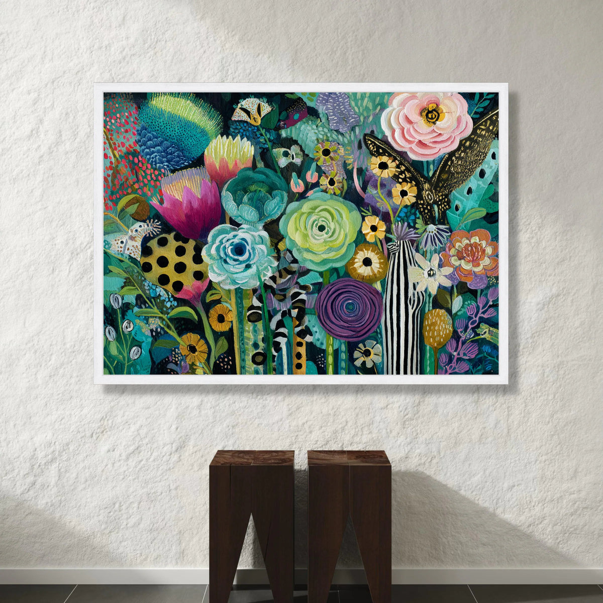 Colorful Floral Fantasy Canvas, Vibrant Garden Flowers Art, Abstract Botanical Canvas Wall Art, Nature Home Decoration Canvas Print Art