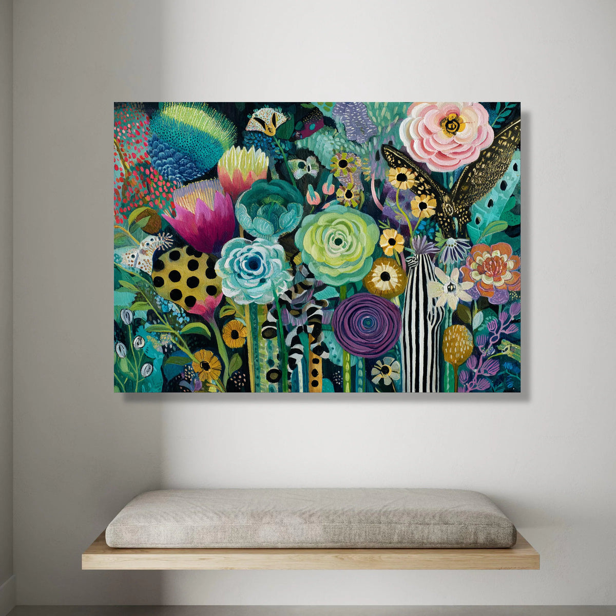 Colorful Floral Fantasy Canvas, Vibrant Garden Flowers Art, Abstract Botanical Canvas Wall Art, Nature Home Decoration Canvas Print Art