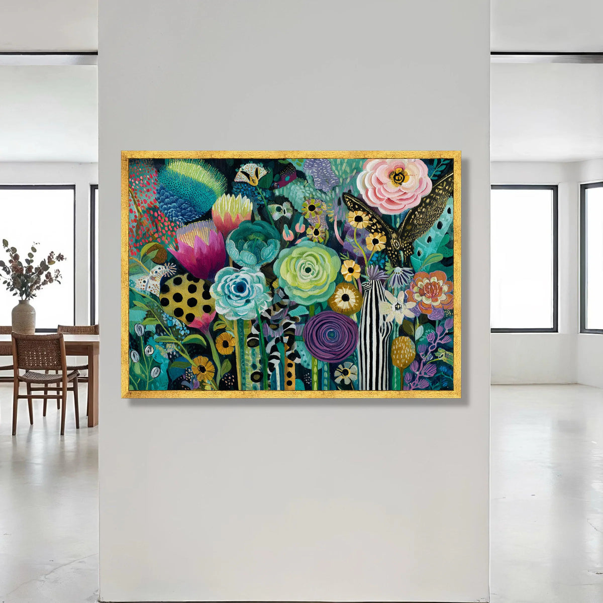 Colorful Floral Fantasy Canvas, Vibrant Garden Flowers Art, Abstract Botanical Canvas Wall Art, Nature Home Decoration Canvas Print Art