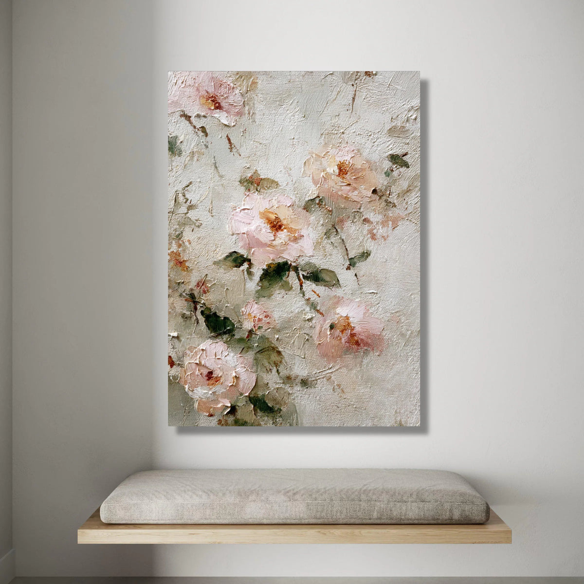 Soft Pastel Roses Canvas, Vintage Floral Wall Art, Romantic Flower Painting, Shabby Chic Home Decor, Elegant Botanical Canvas Print Art