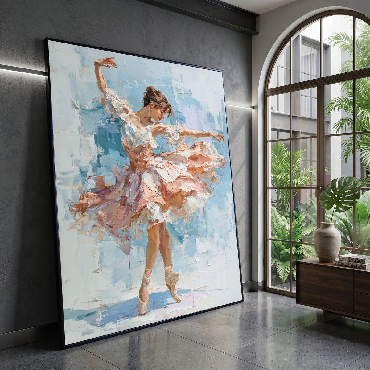 Elegant Ballet Dancer Painting, Graceful Dance Canvas Wall Art, Pink Tutu Ballet Art, Female Dancer Home Decor, Modern Canvas Print Art