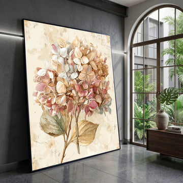 Vintage Hydrangea Bouquet Canvas, Rustic Floral Wall Art, Soft Pastel Flowers, Botanical Home Decoration, Nature Canvas Canvas Print Art