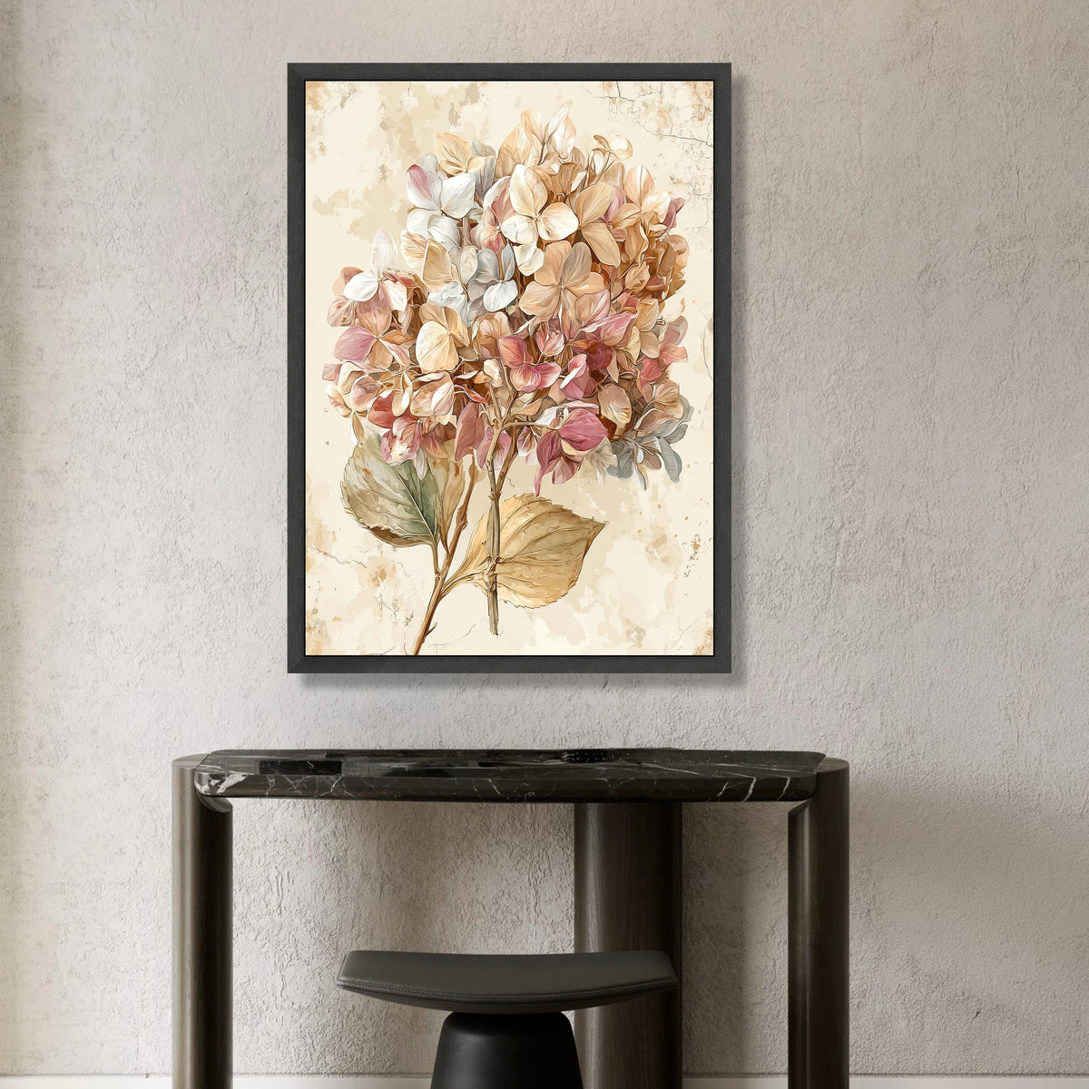 Vintage Hydrangea Bouquet Canvas, Rustic Floral Wall Art, Soft Pastel Flowers, Botanical Home Decoration, Nature Canvas Canvas Print Art