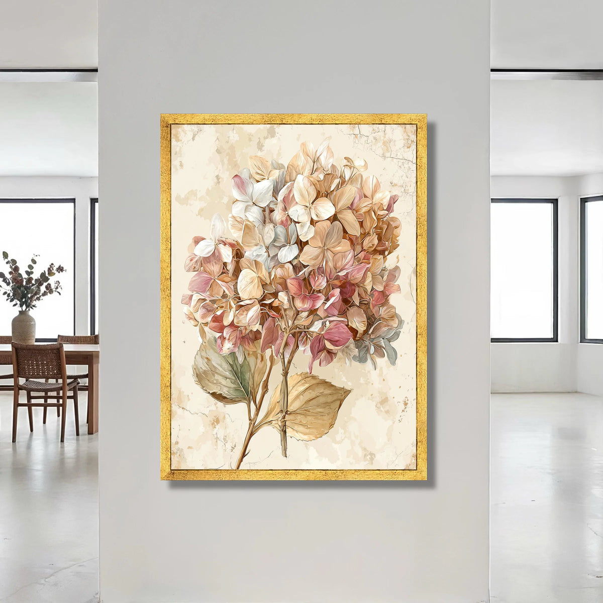 Vintage Hydrangea Bouquet Canvas, Rustic Floral Wall Art, Soft Pastel Flowers, Botanical Home Decoration, Nature Canvas Canvas Print Art