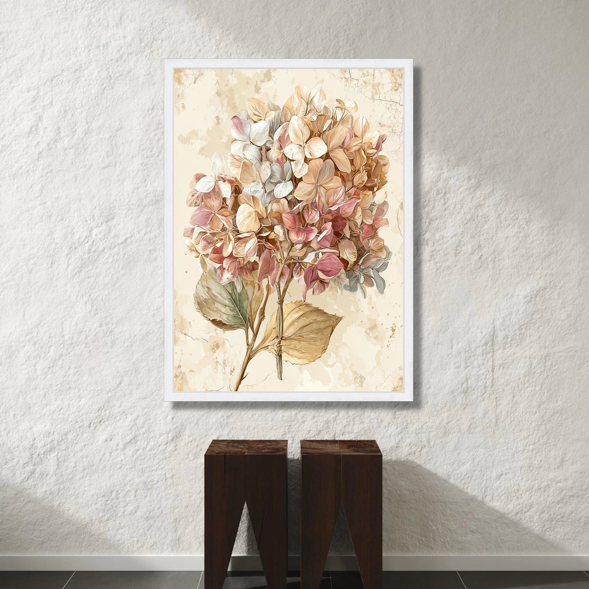 Vintage Hydrangea Bouquet Canvas, Rustic Floral Wall Art, Soft Pastel Flowers, Botanical Home Decoration, Nature Canvas Canvas Print Art