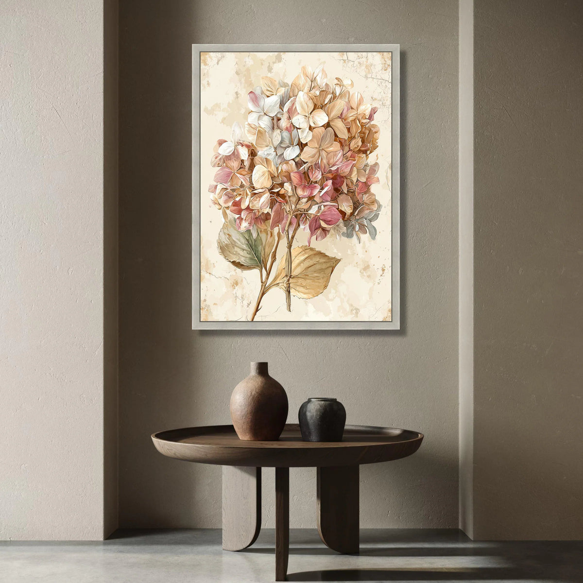 Vintage Hydrangea Bouquet Canvas, Rustic Floral Wall Art, Soft Pastel Flowers, Botanical Home Decoration, Nature Canvas Canvas Print Art