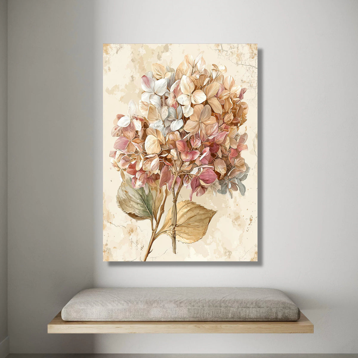 Vintage Hydrangea Bouquet Canvas, Rustic Floral Wall Art, Soft Pastel Flowers, Botanical Home Decoration, Nature Canvas Canvas Print Art