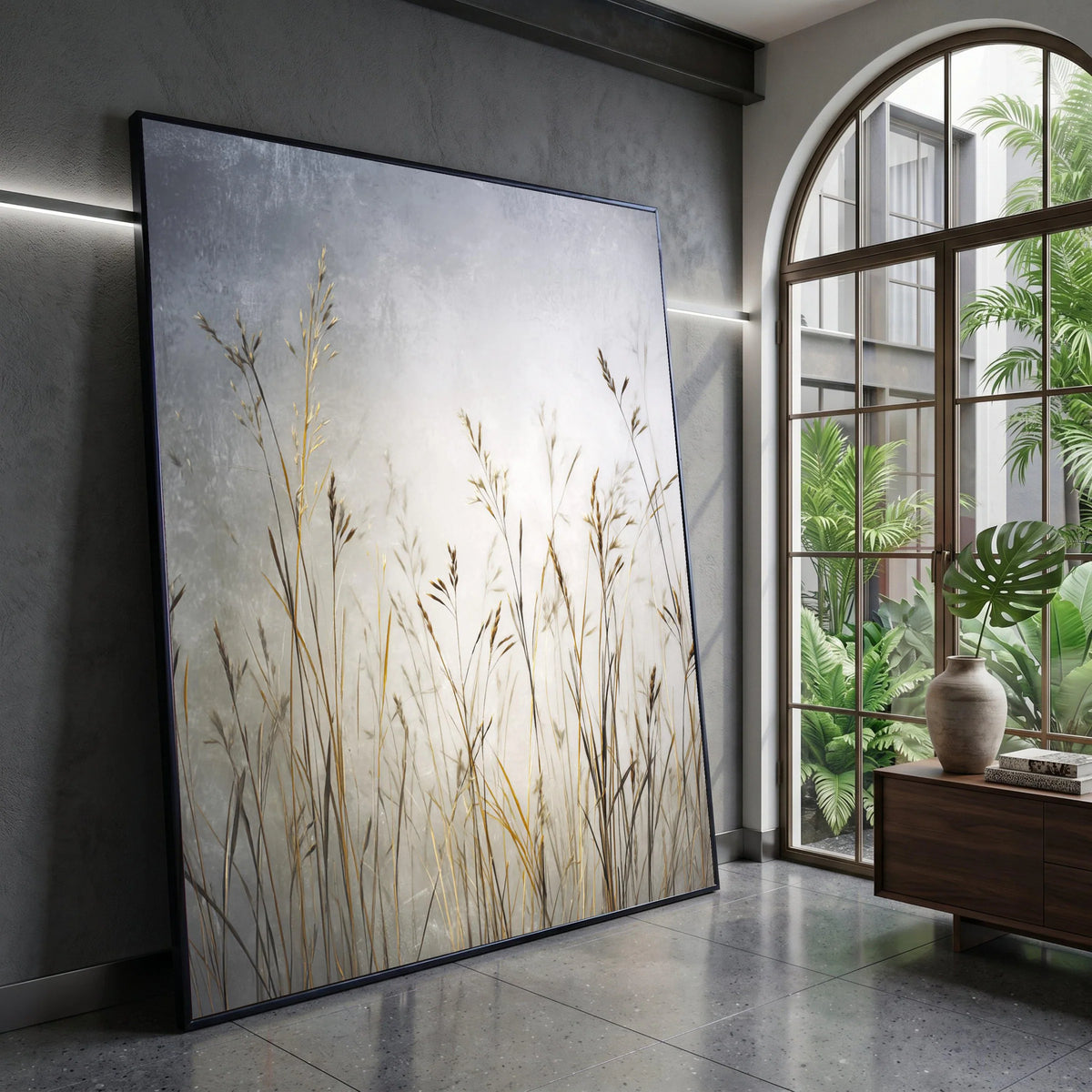 Golden Meadow Grass Canvas, Soft Focus Botanical Wall Art, Nature Silhouettes Canvas, Minimalist Plant Decor, Calm Home Canvas Print Art