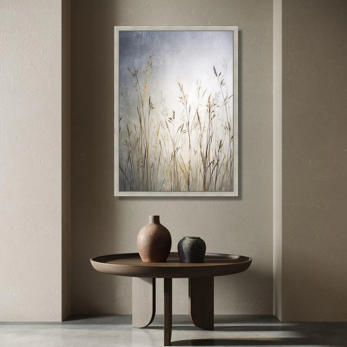 Golden Meadow Grass Canvas, Soft Focus Botanical Wall Art, Nature Silhouettes Canvas, Minimalist Plant Decor, Calm Home Canvas Print Art