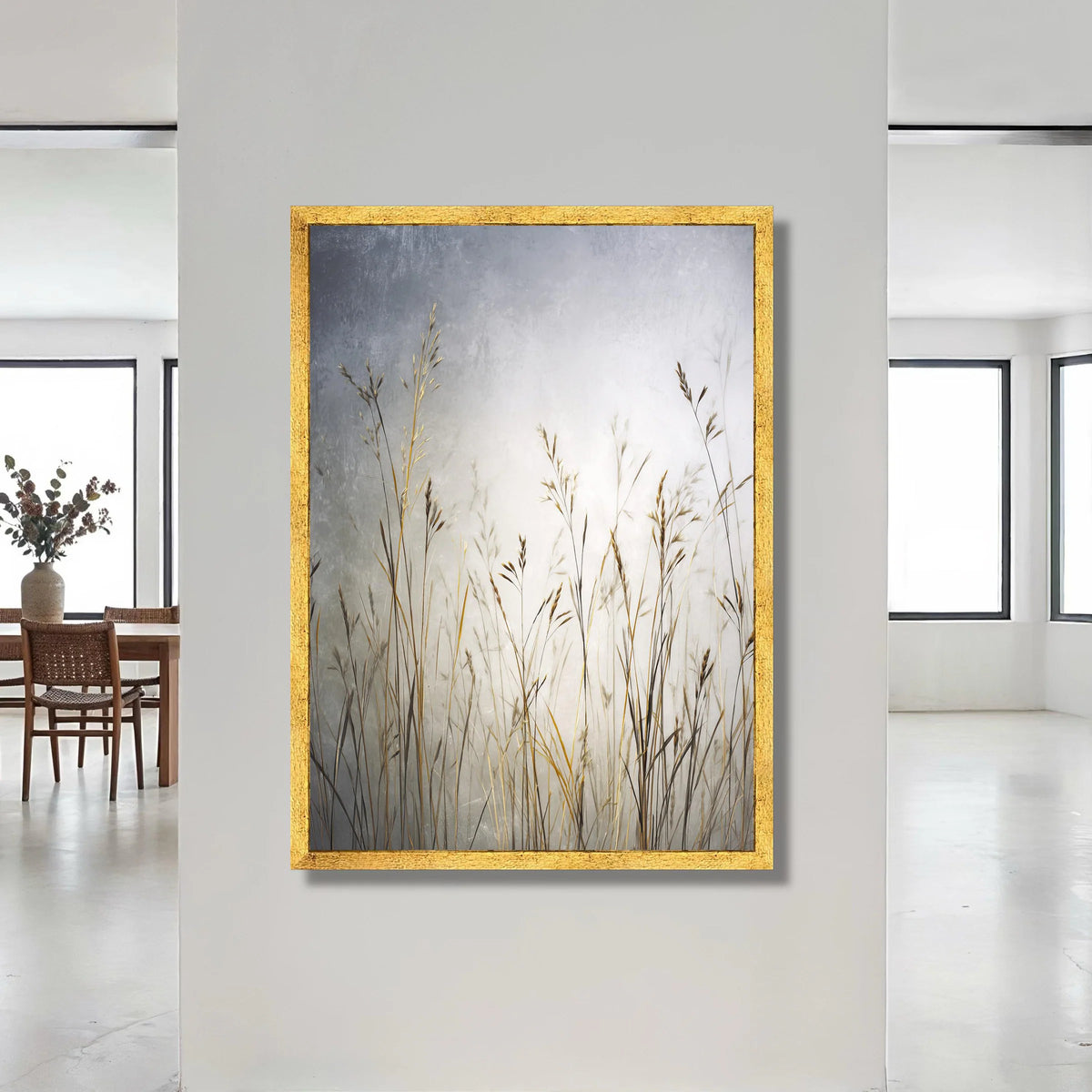 Golden Meadow Grass Canvas, Soft Focus Botanical Wall Art, Nature Silhouettes Canvas, Minimalist Plant Decor, Calm Home Canvas Print Art