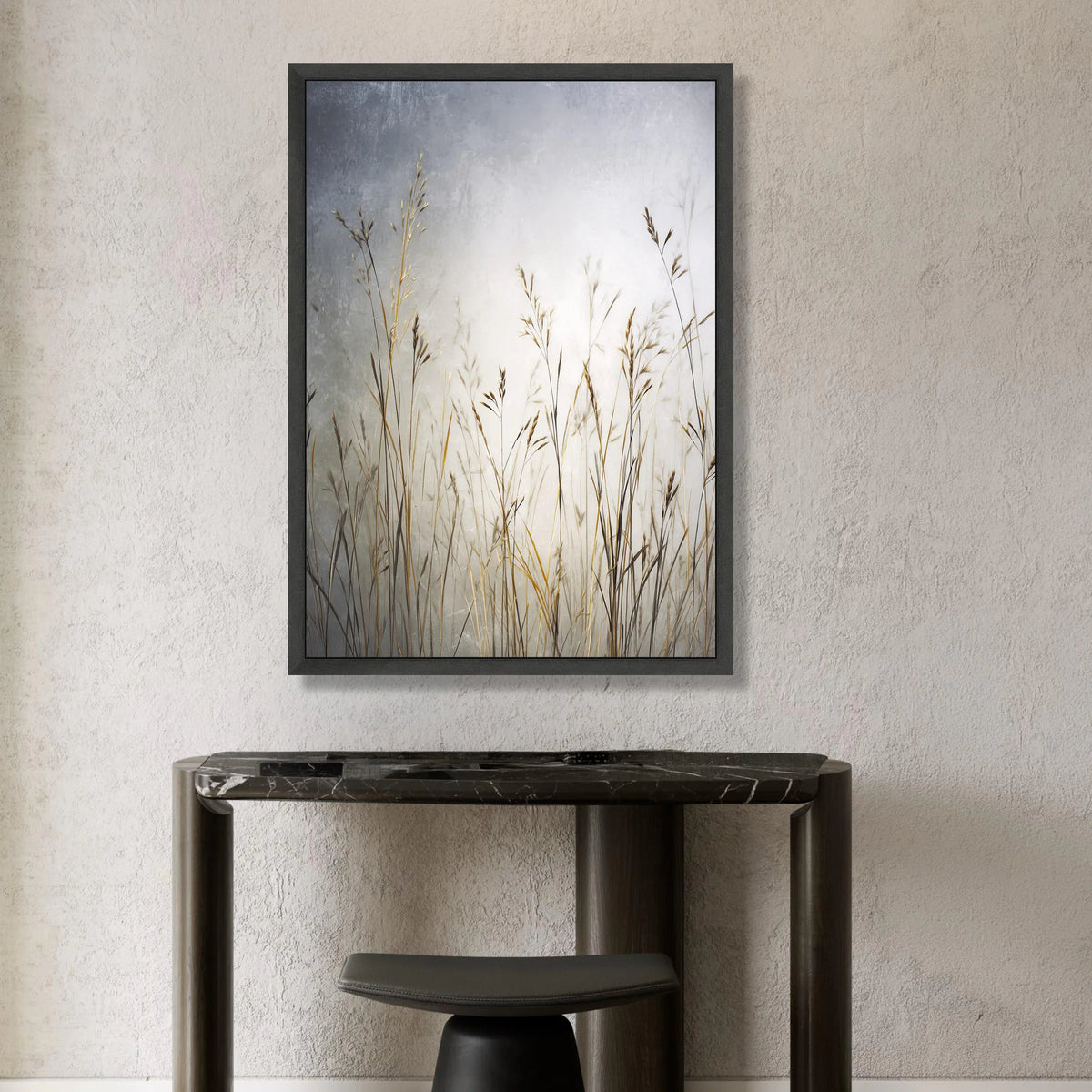 Golden Meadow Grass Canvas, Soft Focus Botanical Wall Art, Nature Silhouettes Canvas, Minimalist Plant Decor, Calm Home Canvas Print Art