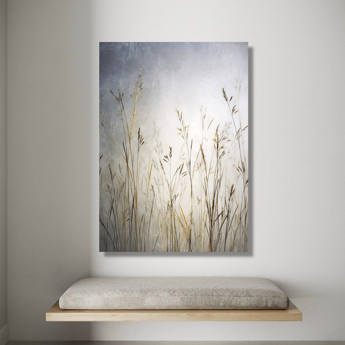 Golden Meadow Grass Canvas, Soft Focus Botanical Wall Art, Nature Silhouettes Canvas, Minimalist Plant Decor, Calm Home Canvas Print Art