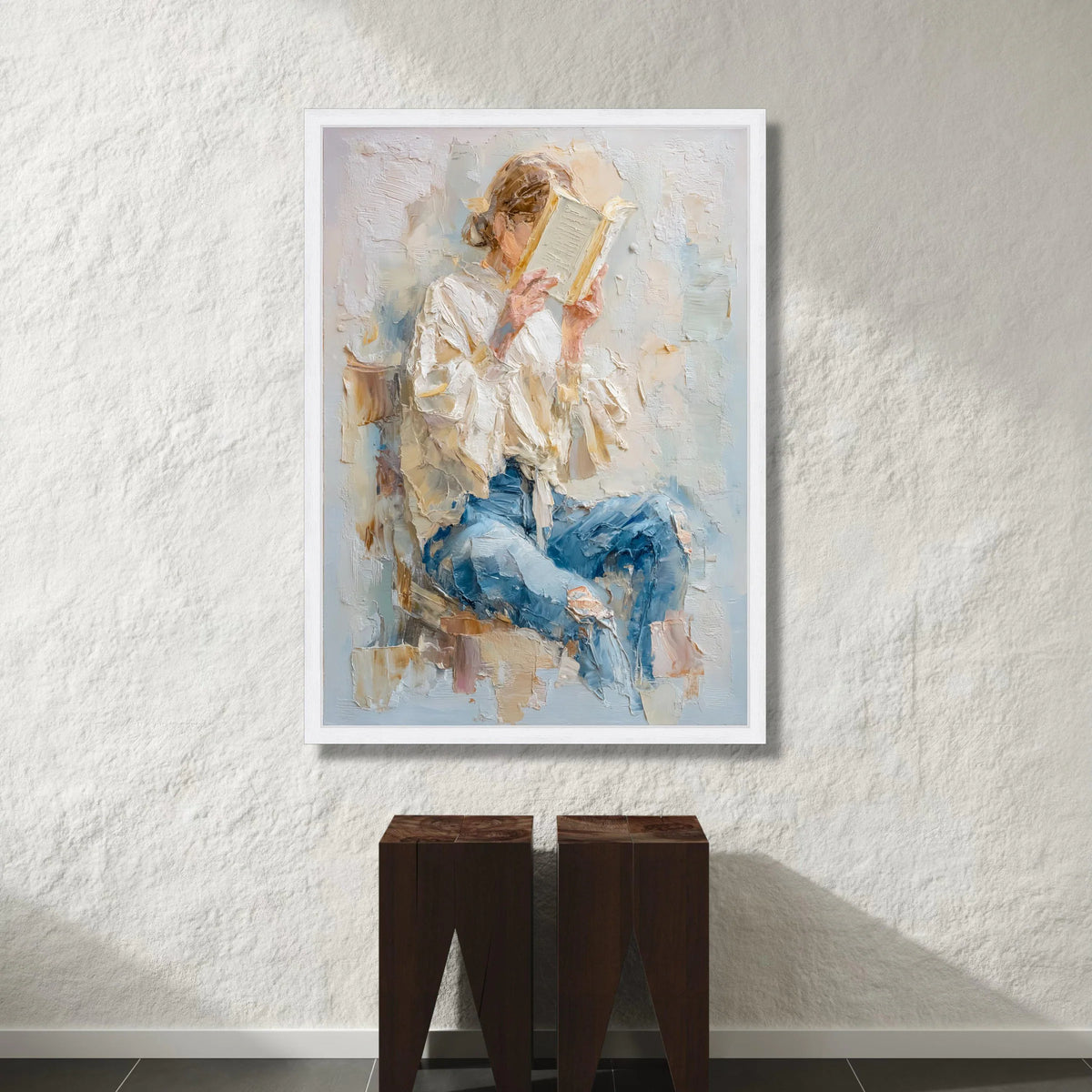 Cozy Reading Moment Canvas, Woman with Book Art, Relaxed Home Decor, Casual Lifestyle Canvas, Contemporary Wall Art Canvas Print Art