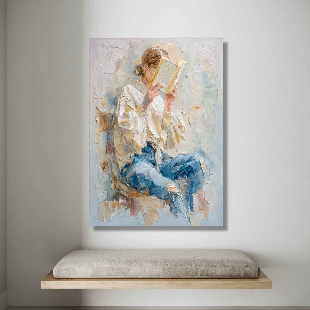 Cozy Reading Moment Canvas, Woman with Book Art, Relaxed Home Decor, Casual Lifestyle Canvas, Contemporary Wall Art Canvas Print Art