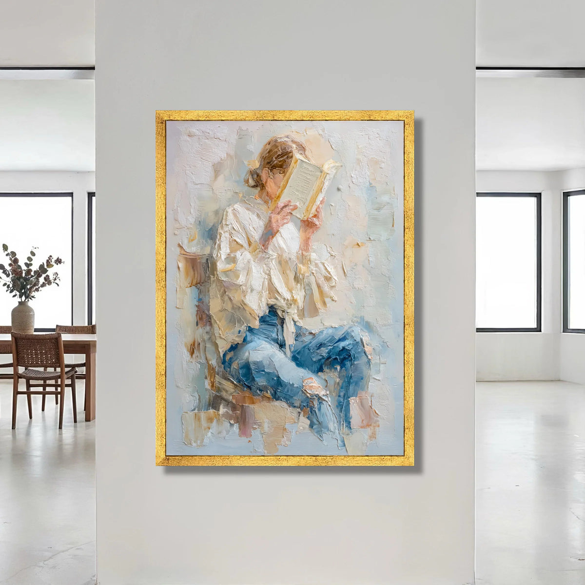 Cozy Reading Moment Canvas, Woman with Book Art, Relaxed Home Decor, Casual Lifestyle Canvas, Contemporary Wall Art Canvas Print Art