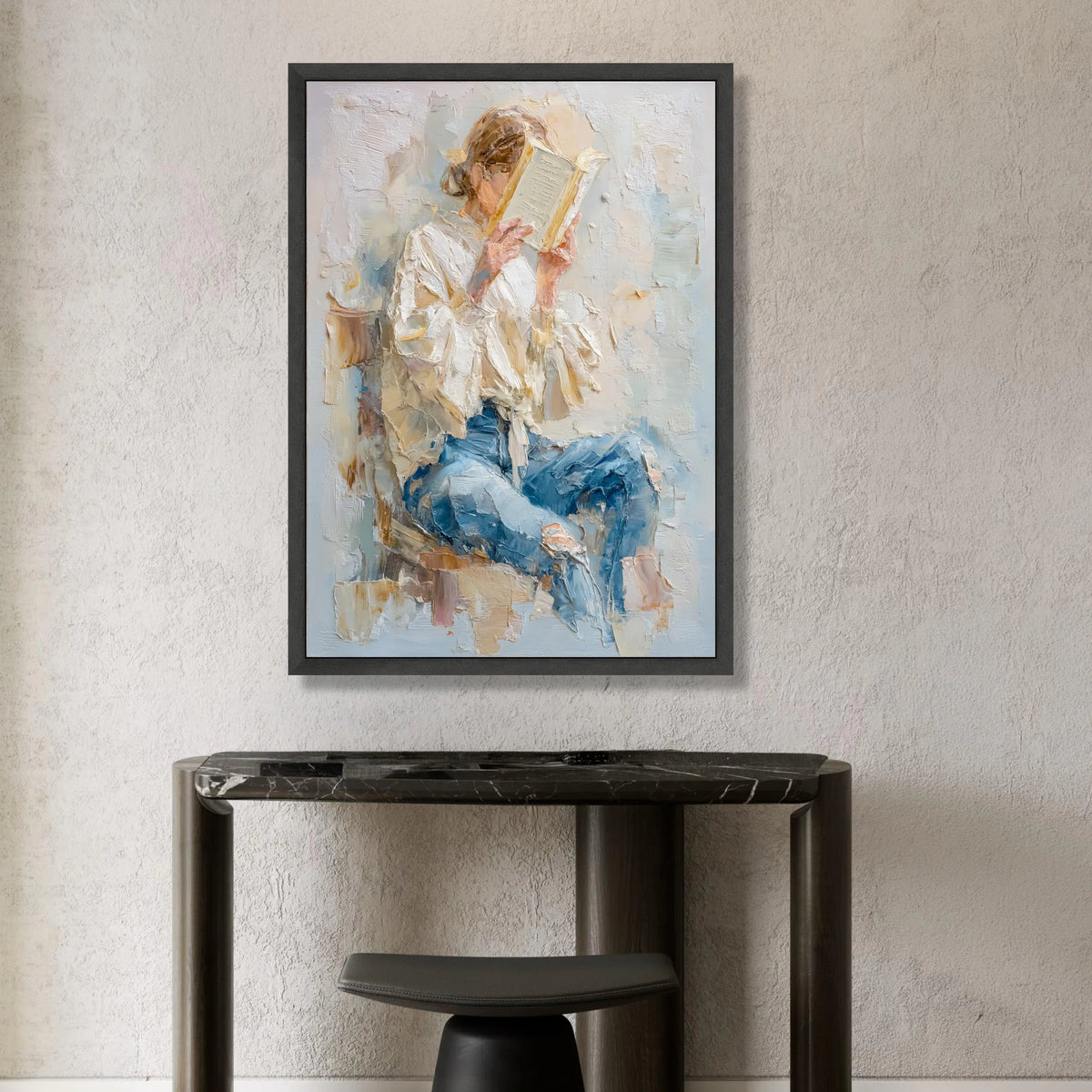 Cozy Reading Moment Canvas, Woman with Book Art, Relaxed Home Decor, Casual Lifestyle Canvas, Contemporary Wall Art Canvas Print Art
