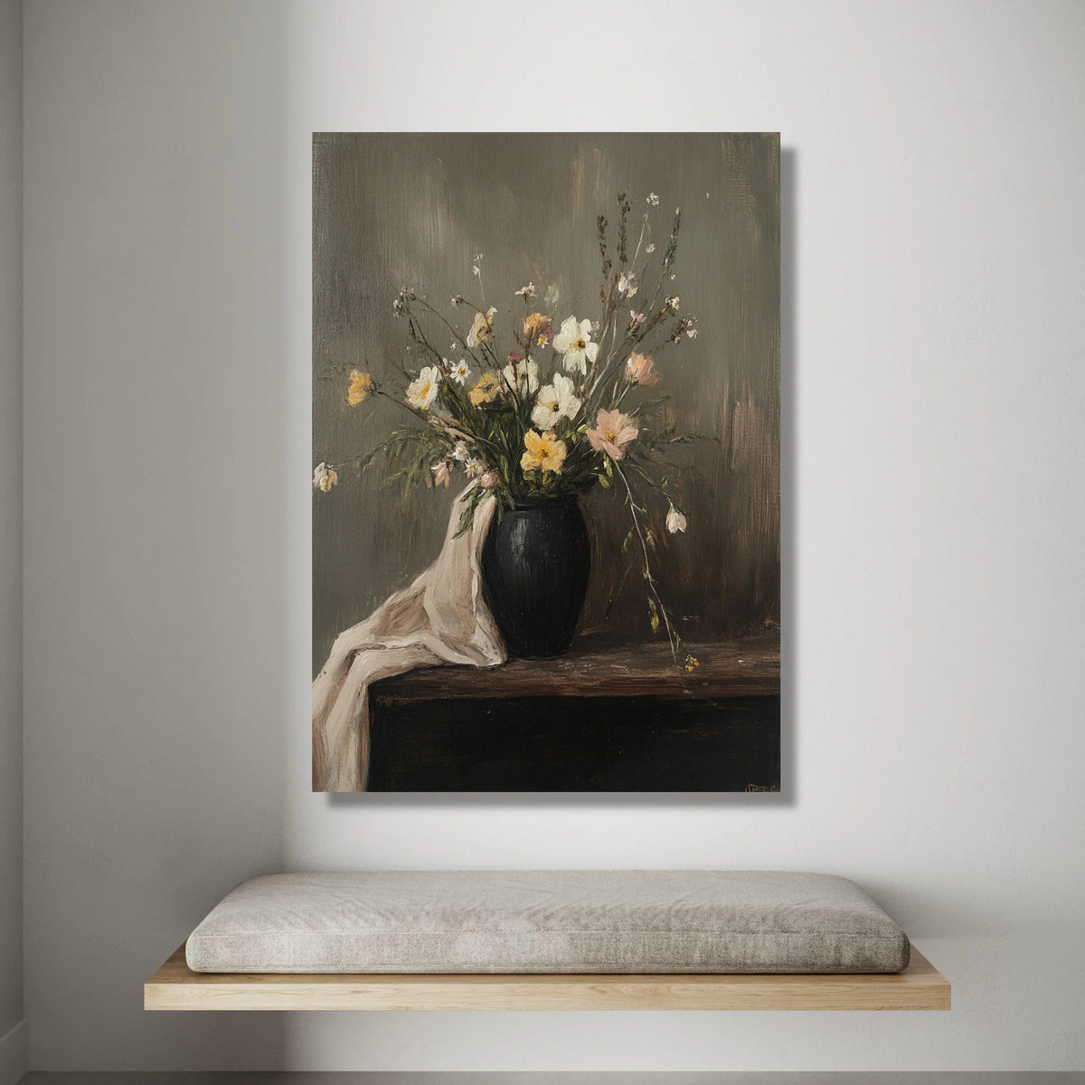 Elegant Wildflower Bouquet Canvas, Rustic Floral Wall Art, Vintage Style Home Décor, Botanical Canvas Print, Ready to Hang Canvas Print Art