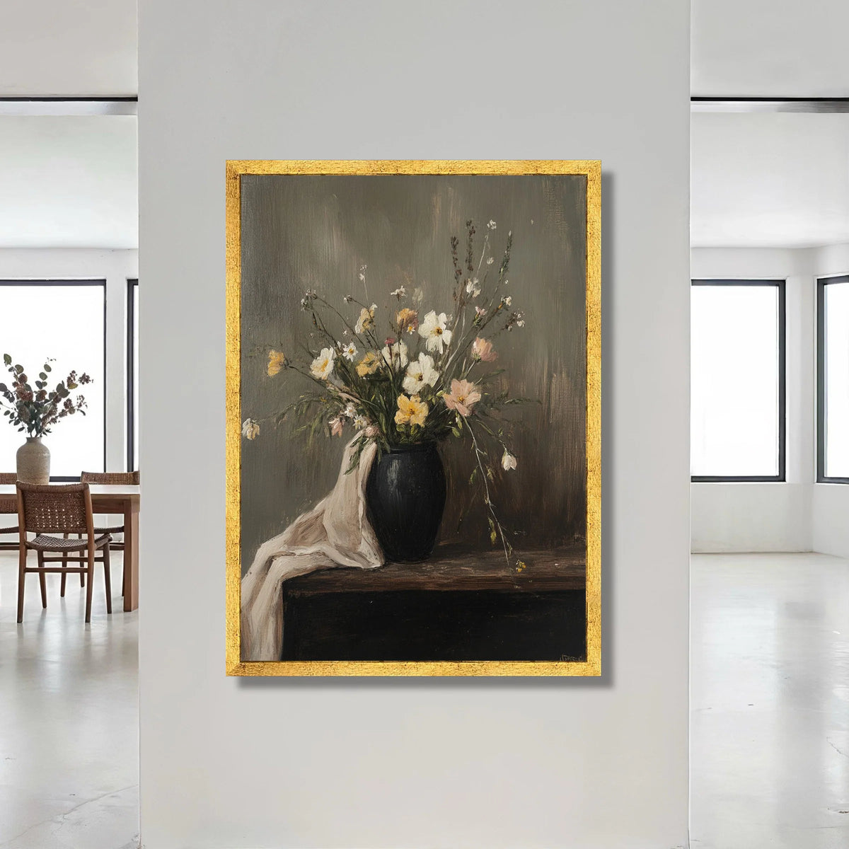 Elegant Wildflower Bouquet Canvas, Rustic Floral Wall Art, Vintage Style Home Décor, Botanical Canvas Print, Ready to Hang Canvas Print Art