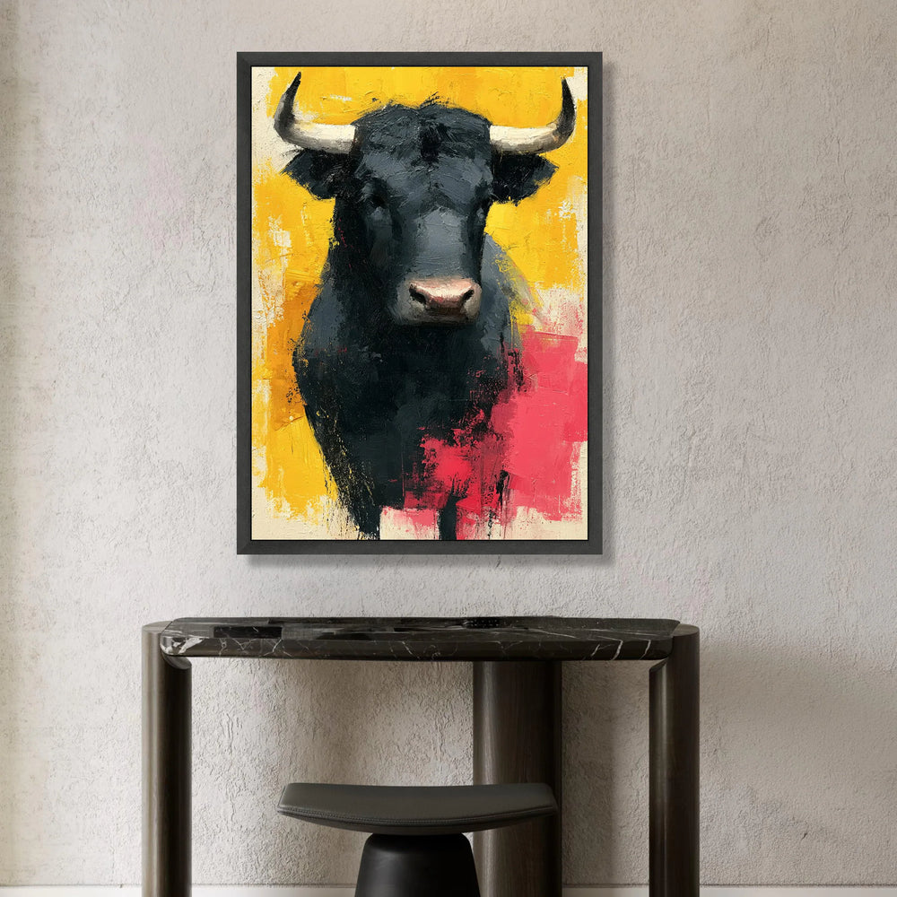 Bold Black Bull Canvas Wall Art, Modern Animal Portrait, Farmhouse Decor, Abstract Rustic Canvas, Ready to Hang Wall Canvas Print Art