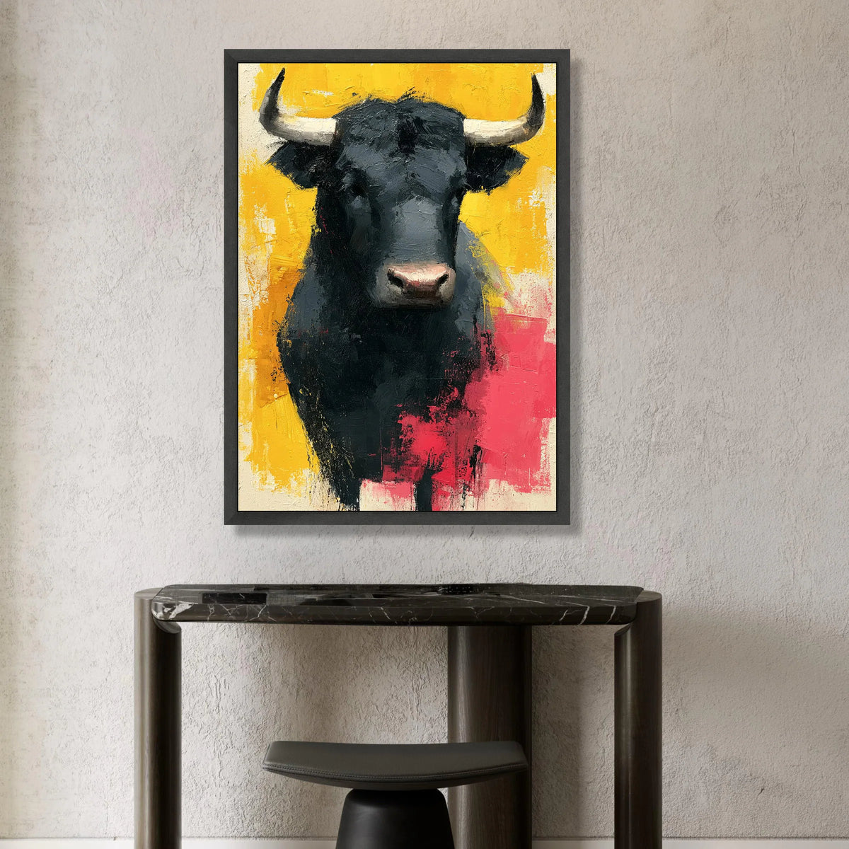 Bold Black Bull Canvas Wall Art, Modern Animal Portrait, Farmhouse Decor, Abstract Rustic Canvas, Ready to Hang Wall Canvas Print Art