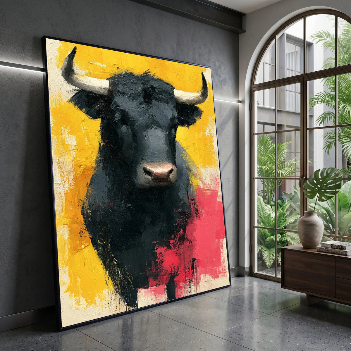 Bold Black Bull Canvas Wall Art, Modern Animal Portrait, Farmhouse Decor, Abstract Rustic Canvas, Ready to Hang Wall Canvas Print Art