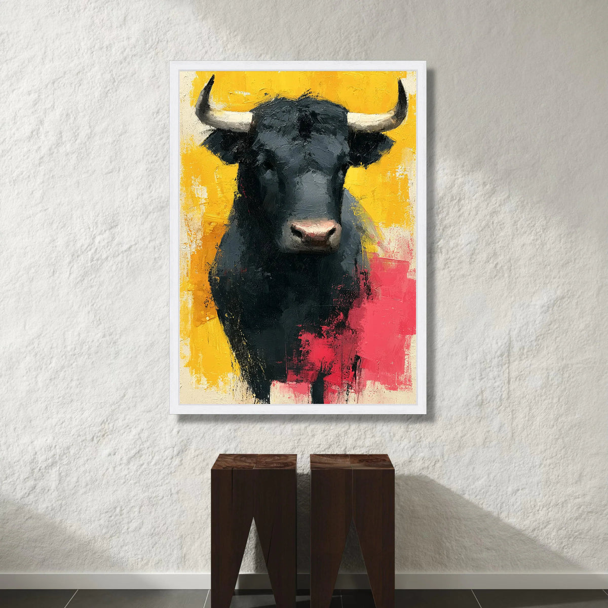 Bold Black Bull Canvas Wall Art, Modern Animal Portrait, Farmhouse Decor, Abstract Rustic Canvas, Ready to Hang Wall Canvas Print Art