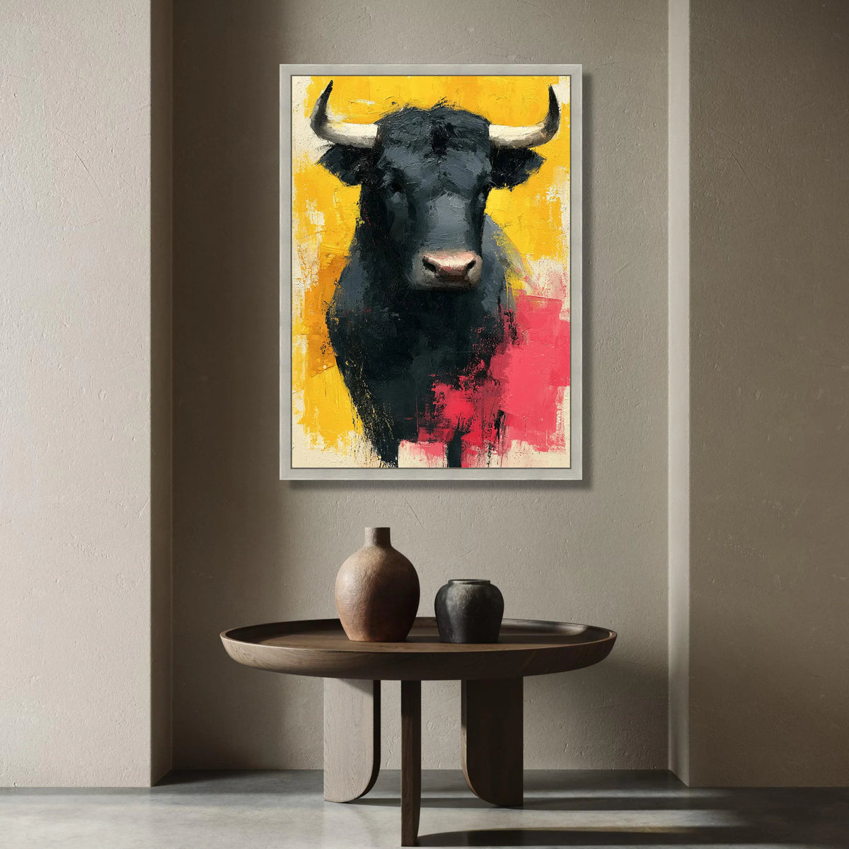 Bold Black Bull Canvas Wall Art, Modern Animal Portrait, Farmhouse Decor, Abstract Rustic Canvas, Ready to Hang Wall Canvas Print Art