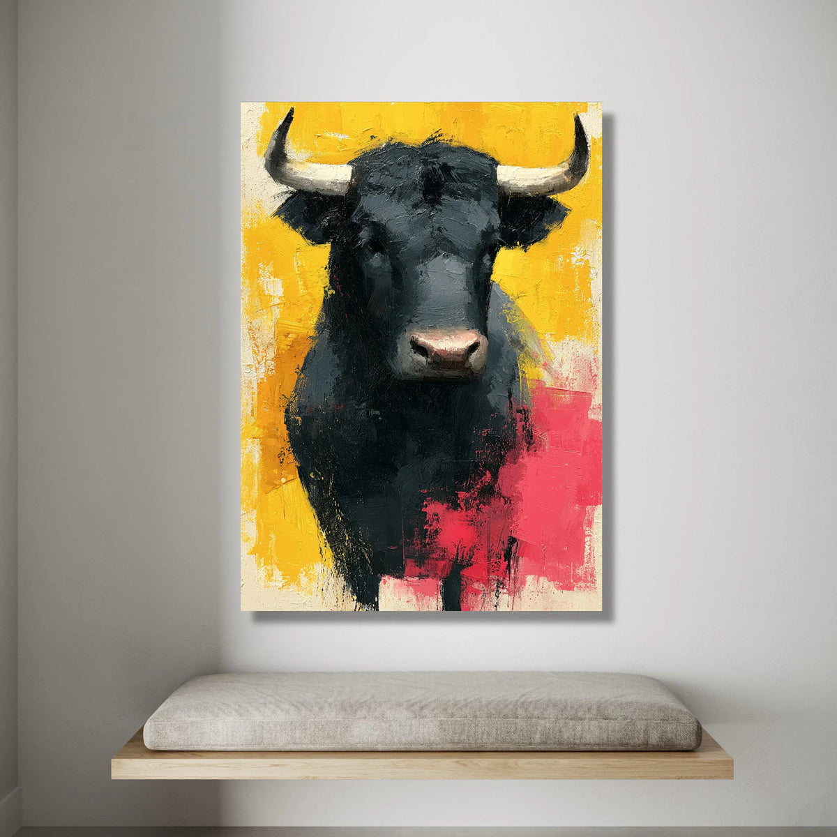 Bold Black Bull Canvas Wall Art, Modern Animal Portrait, Farmhouse Decor, Abstract Rustic Canvas, Ready to Hang Wall Canvas Print Art