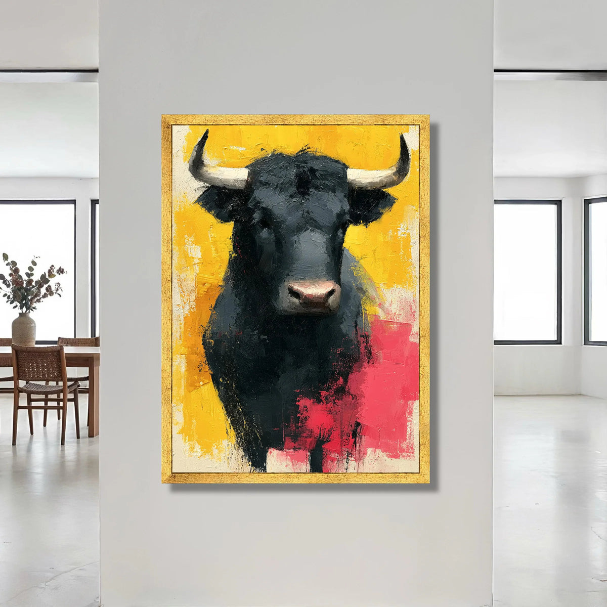 Bold Black Bull Canvas Wall Art, Modern Animal Portrait, Farmhouse Decor, Abstract Rustic Canvas, Ready to Hang Wall Canvas Print Art