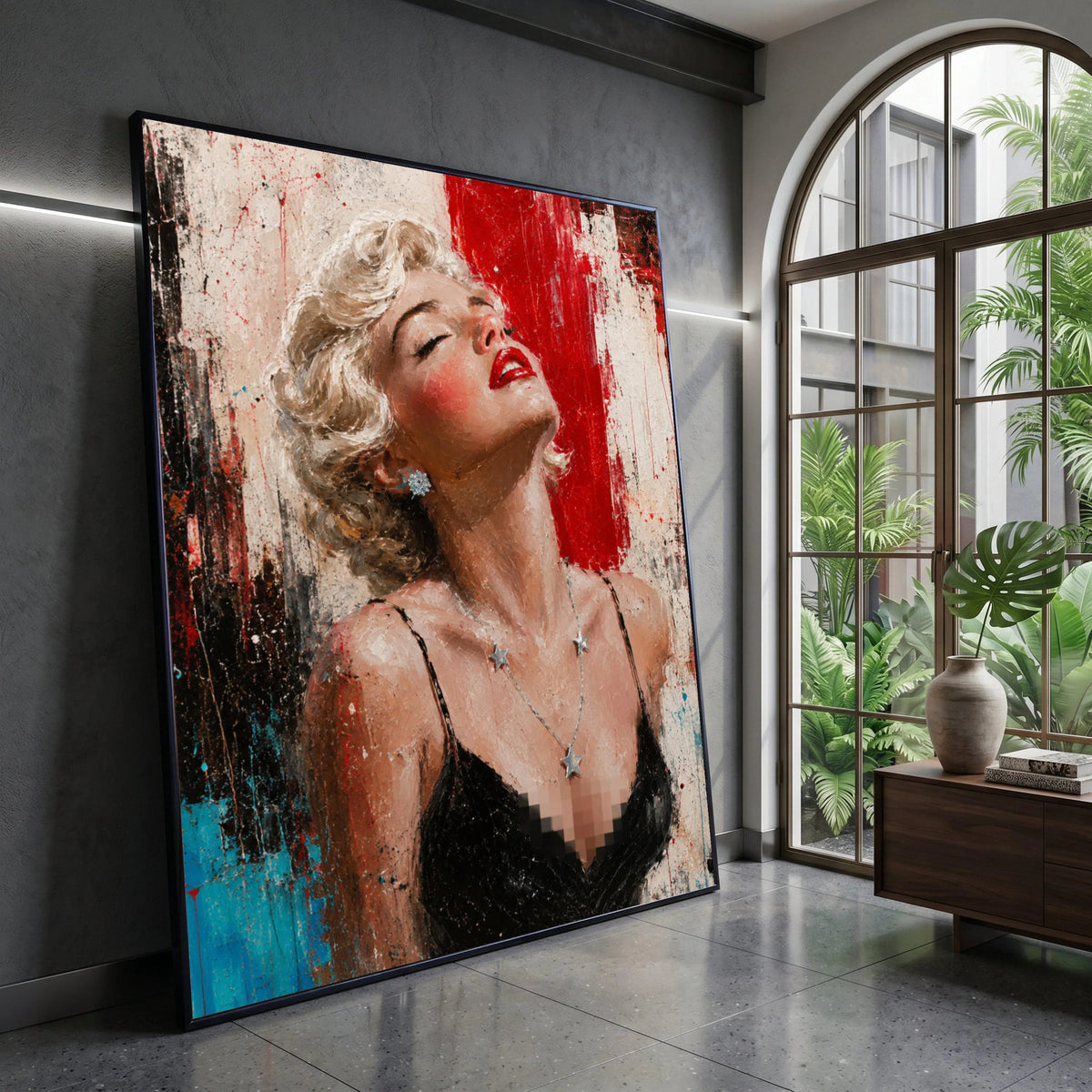 Glamorous Woman Portrait Canvas, Retro Style Wall Art, Fashion Illustration Canvas, Red Lipstick Artwork, Modern Home Canvas Print Art