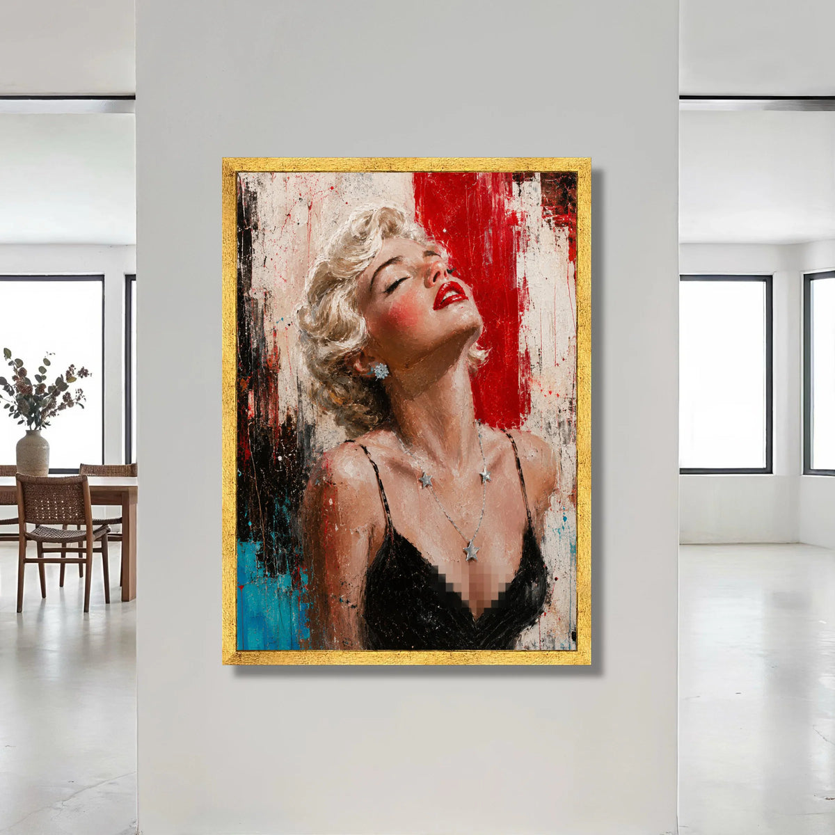Glamorous Woman Portrait Canvas, Retro Style Wall Art, Fashion Illustration Canvas, Red Lipstick Artwork, Modern Home Canvas Print Art