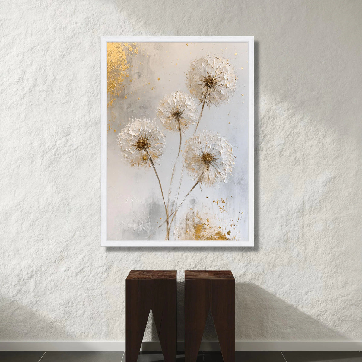 Elegant Dandelion Canvas Wall Art, Neutral Floral Decor, Soft White and Gold Botanical Canvas, Modern Nature Artwork, Ready Canvas Print Art